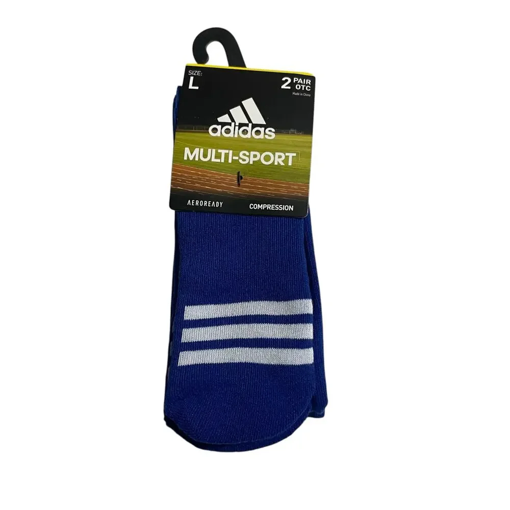 Adidas Men and Womens Multi-Sport Aeroready Compression Blue Socks Size Large